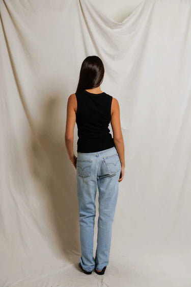 Luxe Rib Crew Neck Placket Tank Tops Perfect White Tee