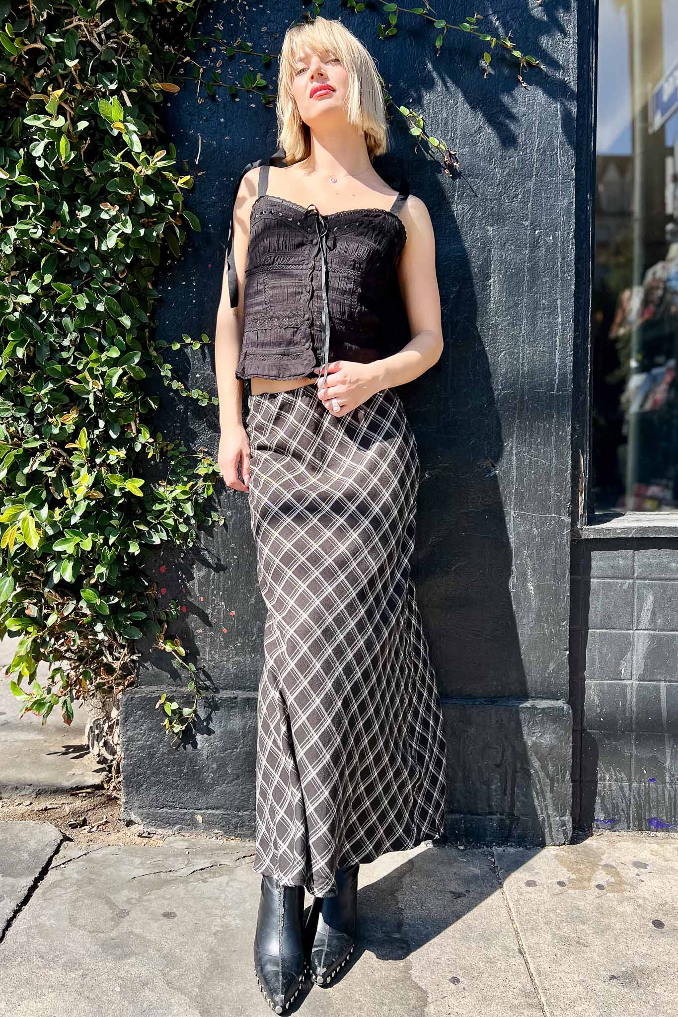 Eyelet Corseted Cami Tops Sky to Moon