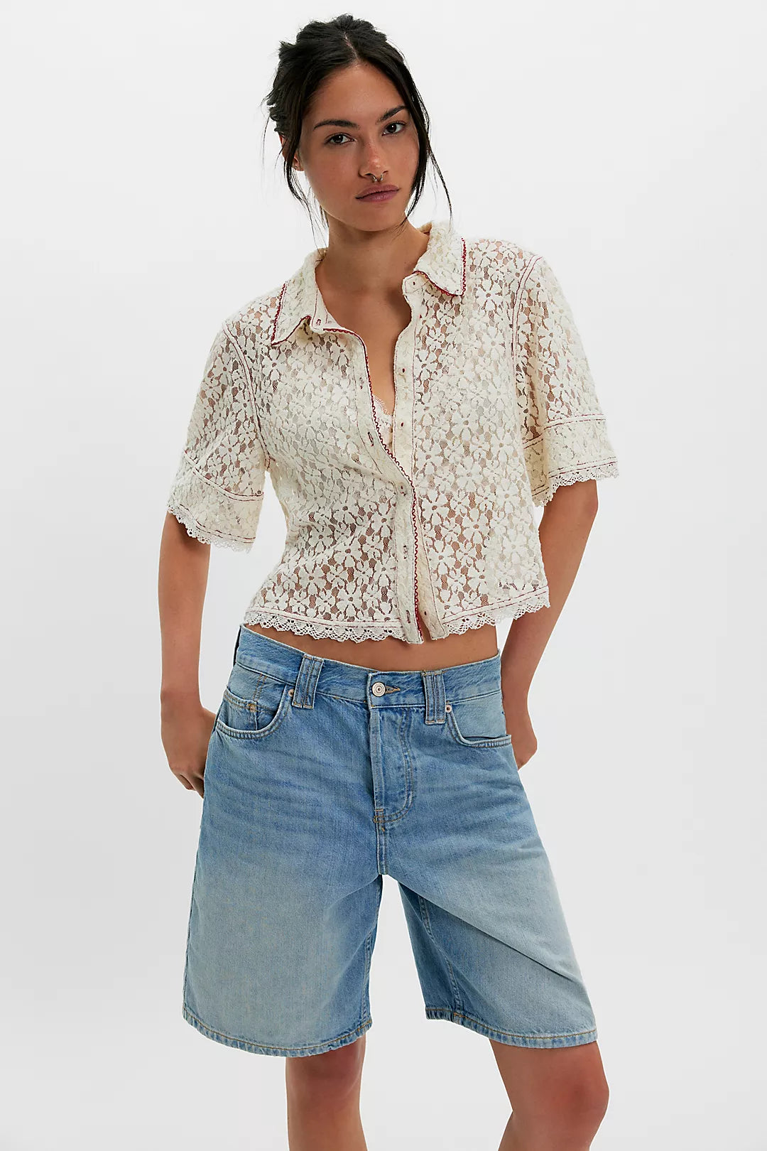 Mannie Lace Button Down Tops Free People