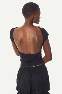 Crepe Mesh Backless Tee Tops Find Me Now