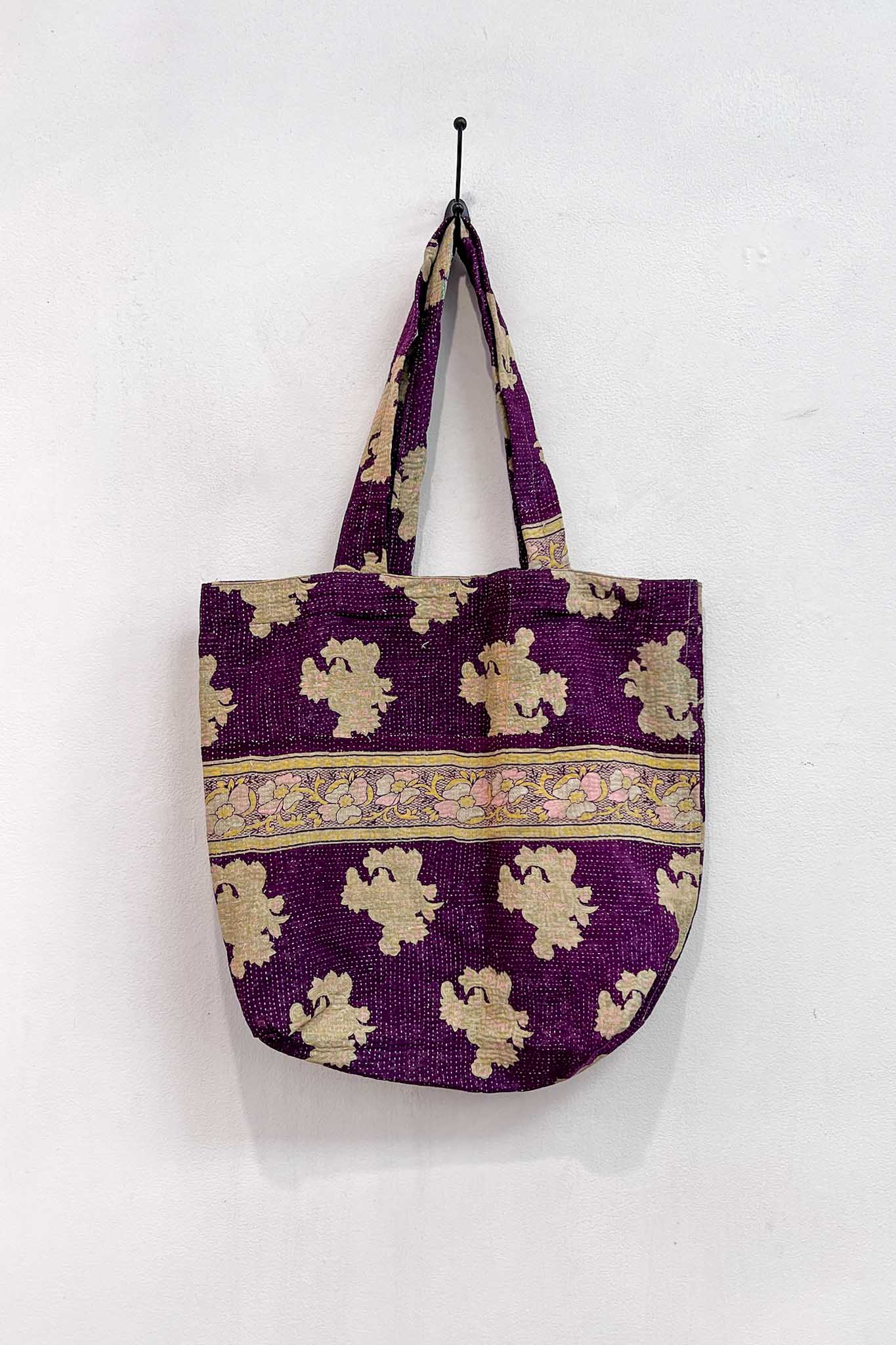 Vintage Kantha Tote - Purple Flower Accessories The Canyon