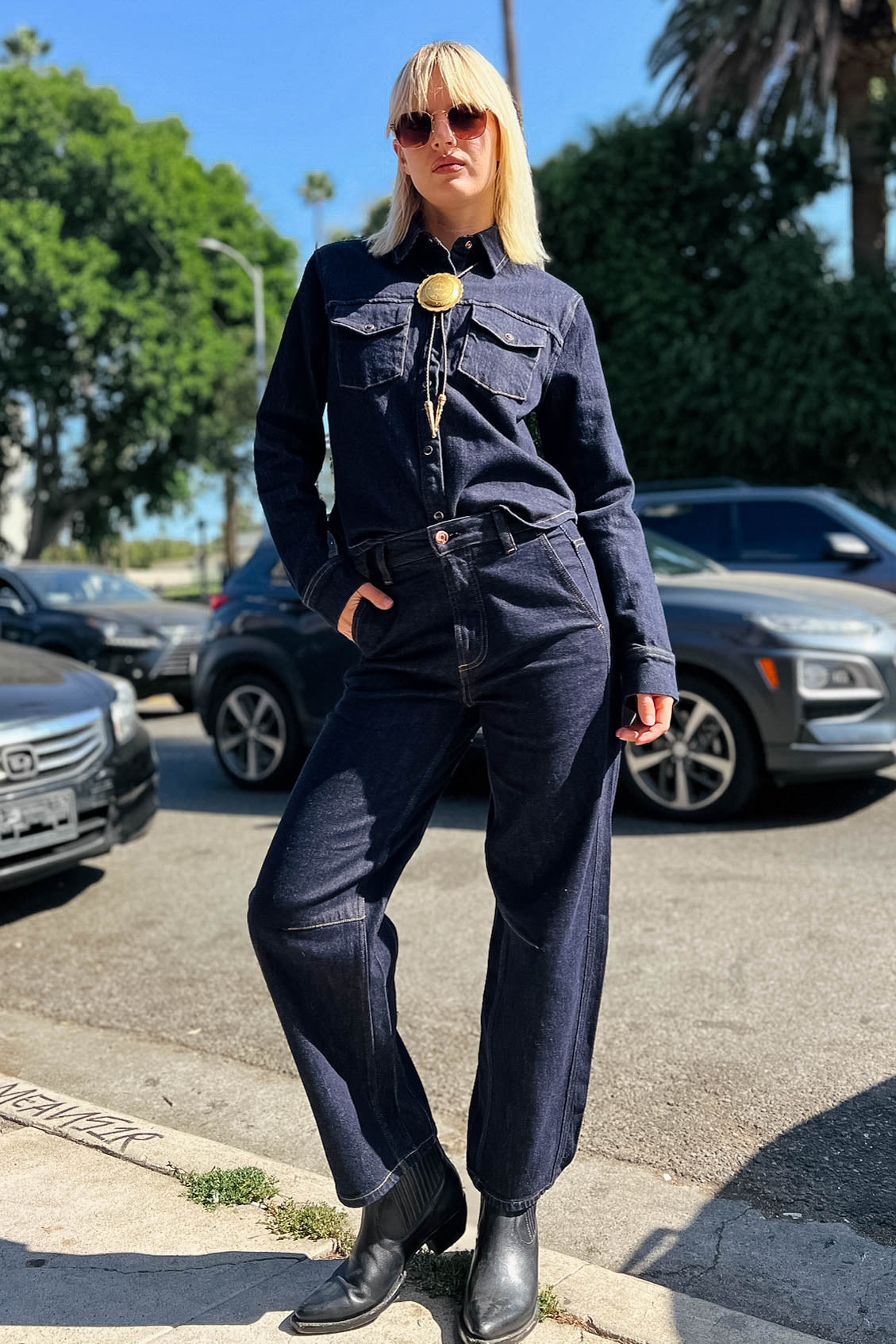 Beau Seamed Crescent Raw Jean Bottoms Pistola