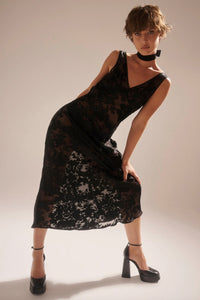 Eliza Dress Burnout - Black  ROLLAS