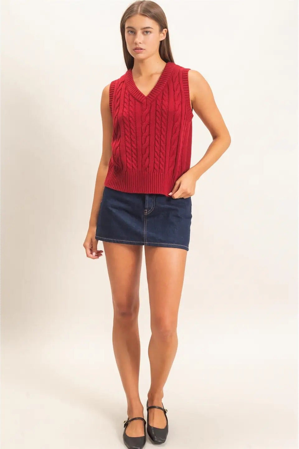 Viv Cable Knit Sweater Vest Sweaters Double Zero