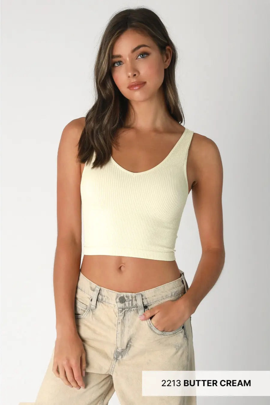 Ribbed V Neck Crop