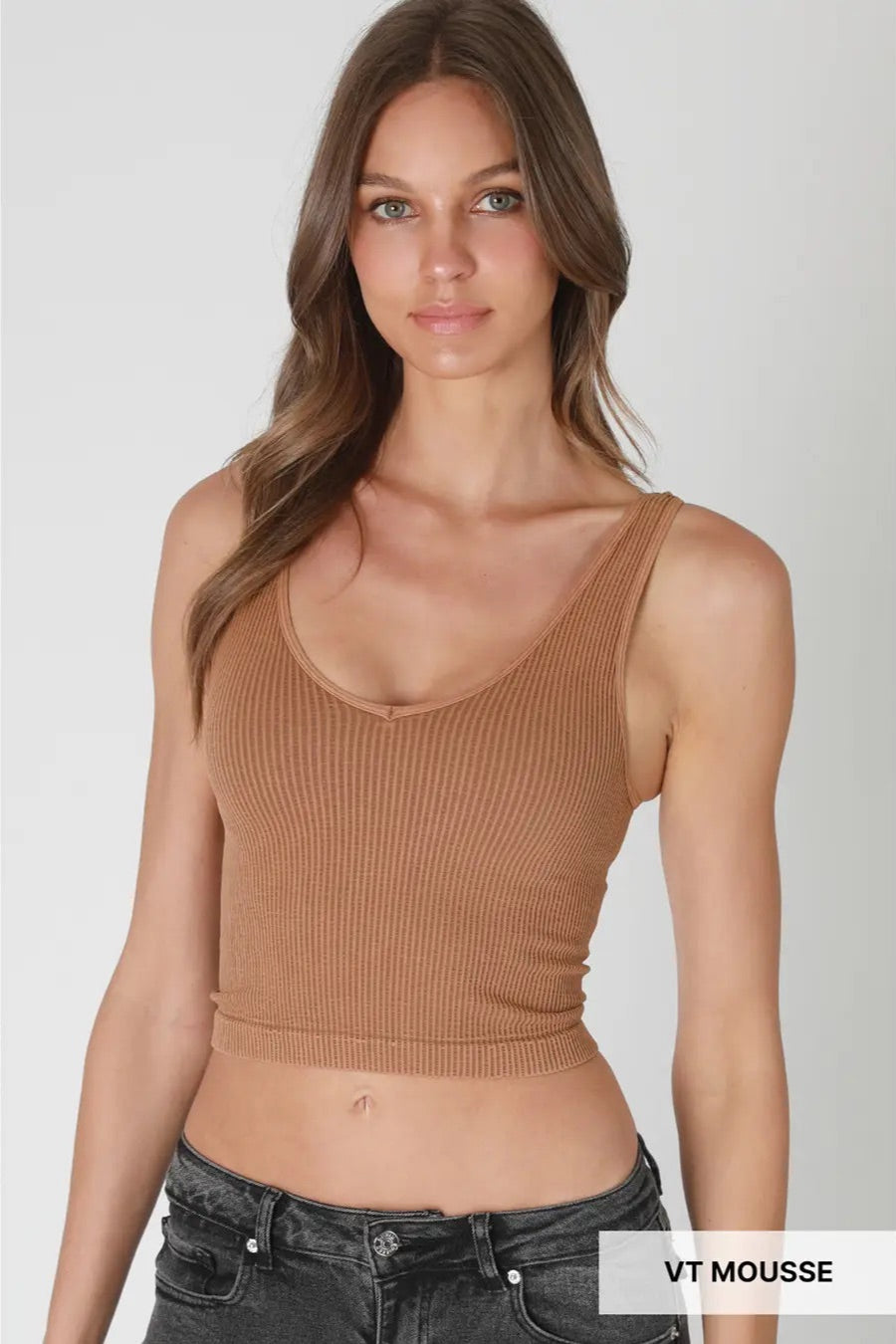 Ribbed V Neck Crop