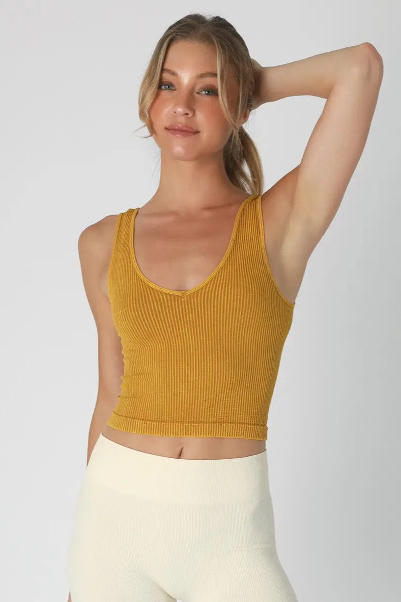Ribbed V Neck Crop Top - Stretchy Layering Essential