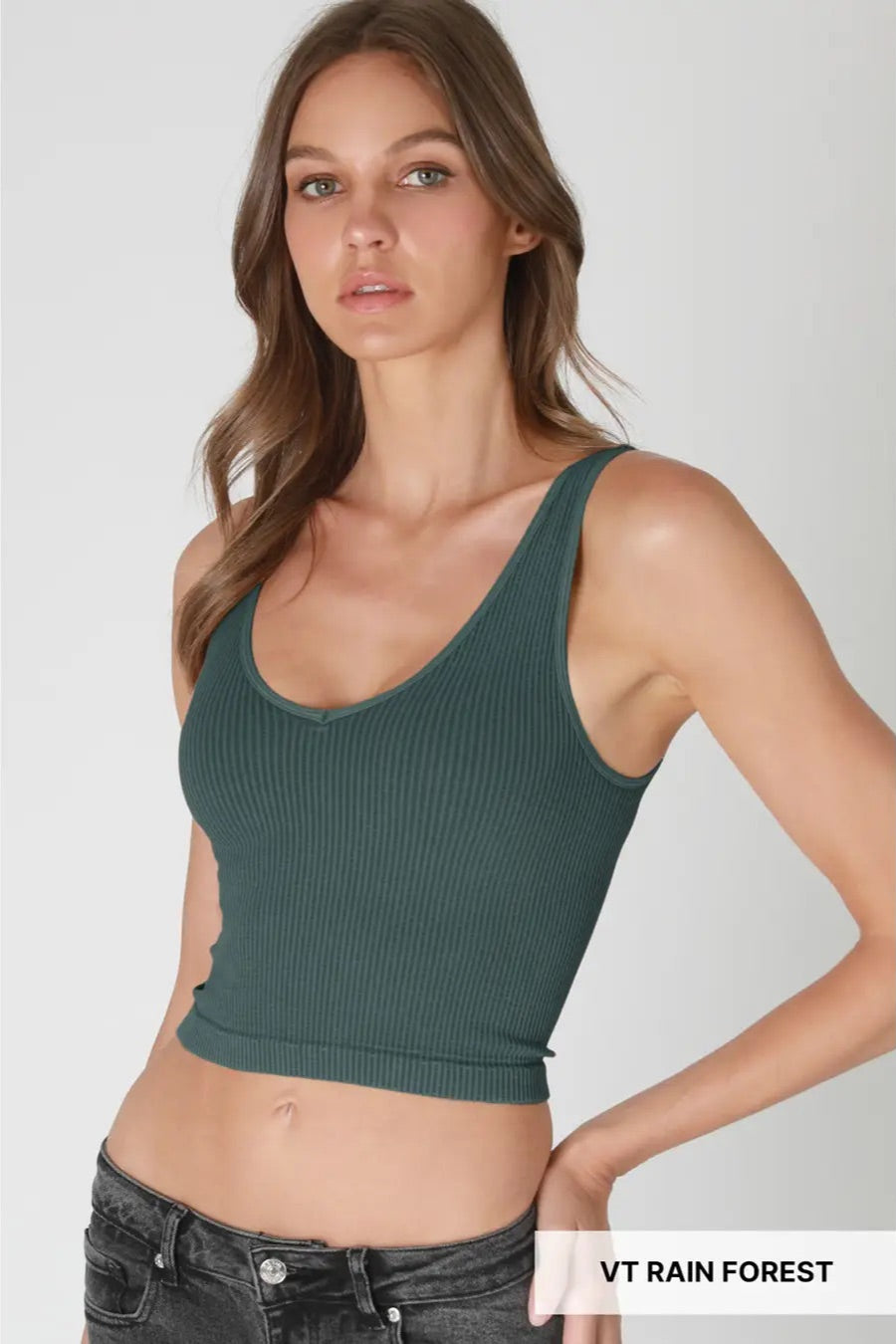 Ribbed V Neck Crop