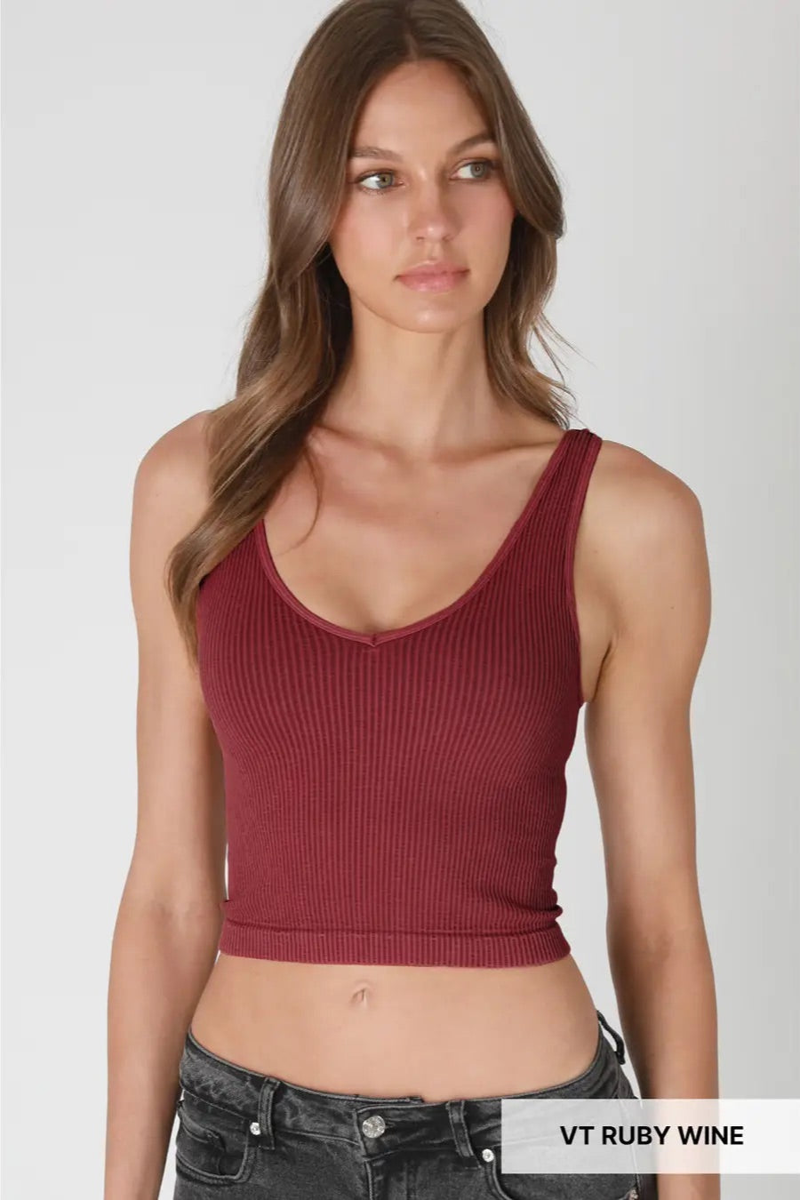 Ribbed V Neck Crop