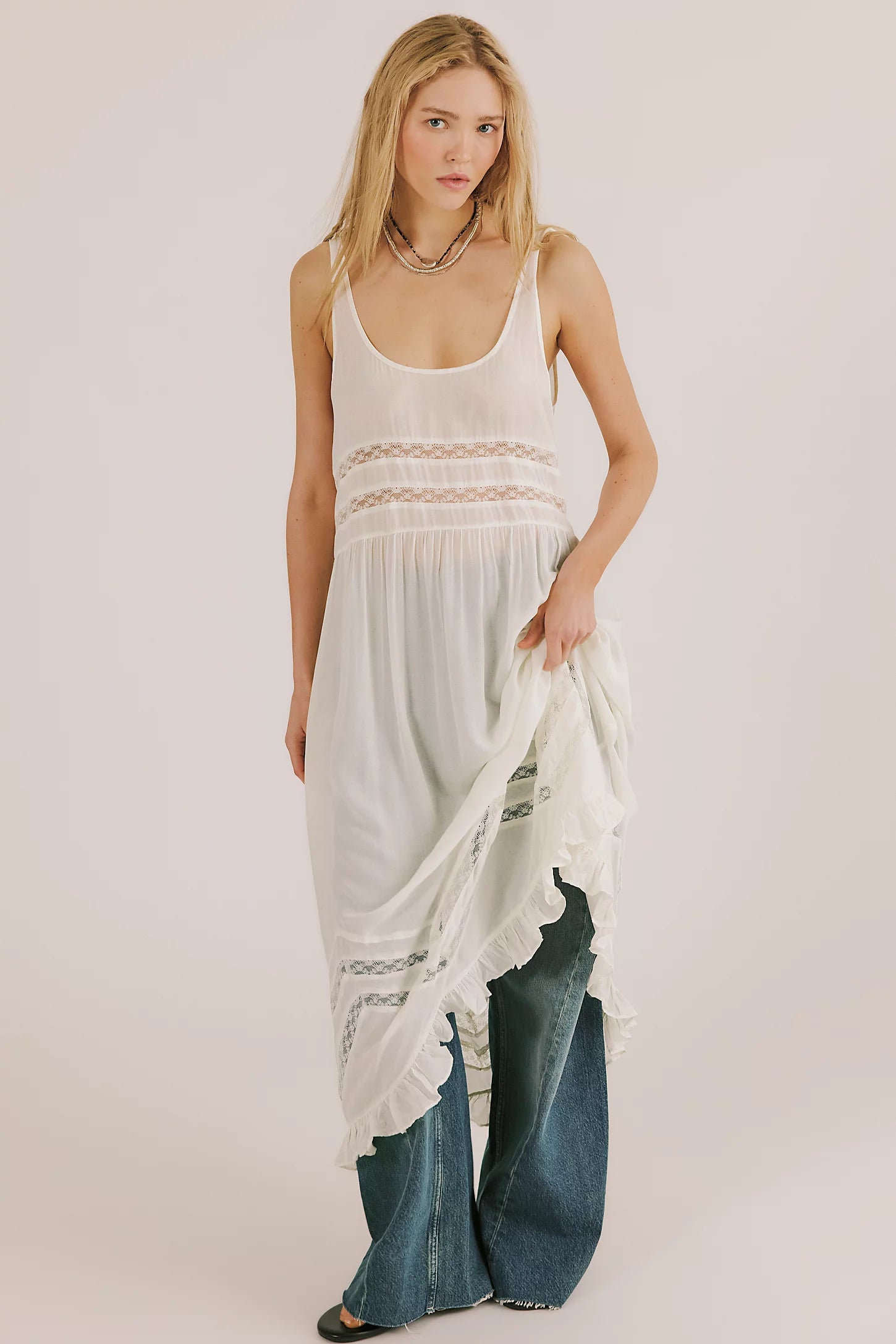 Voile And Lace Midi Dress
