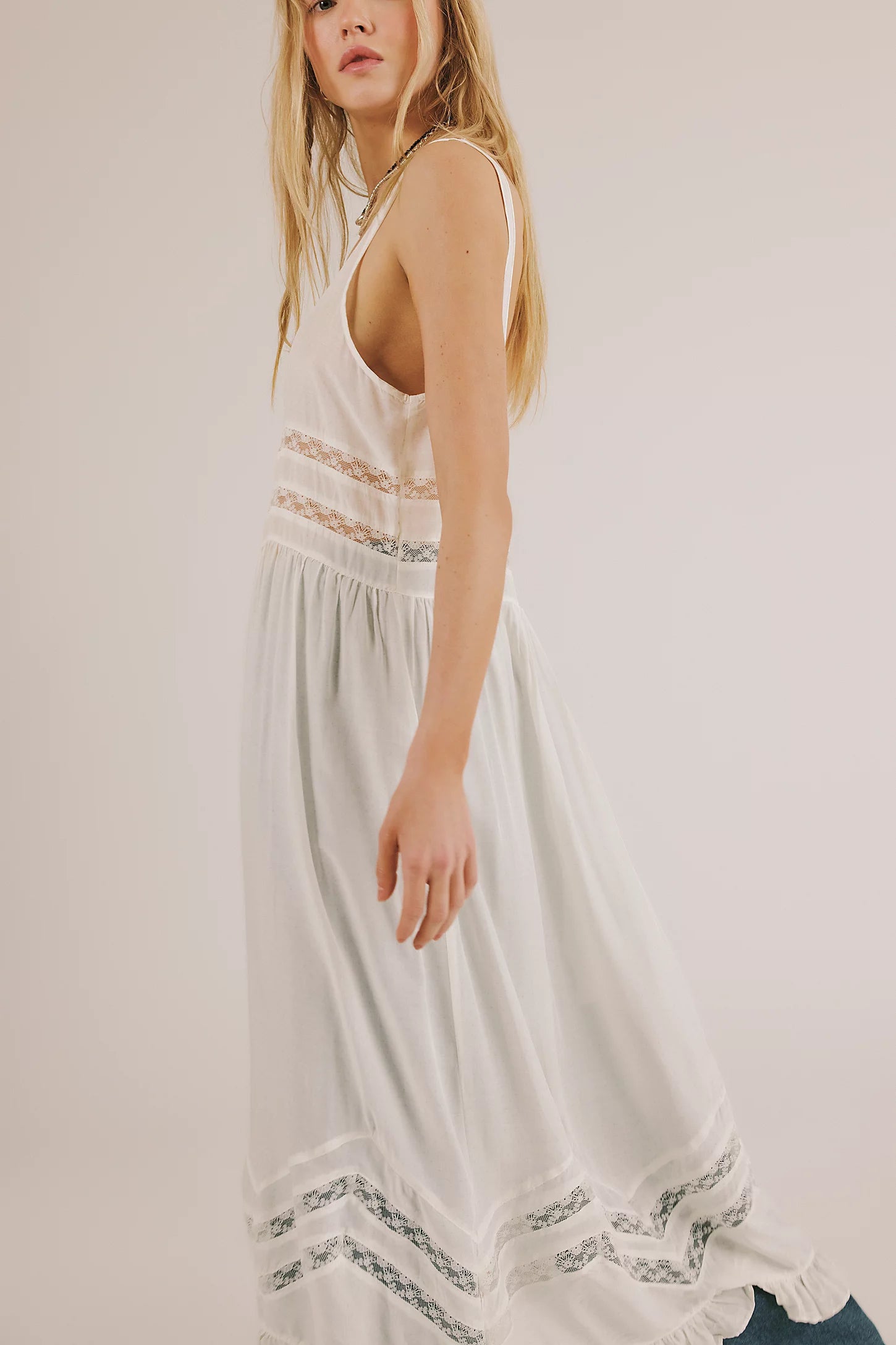 Voile And Lace Midi Dress