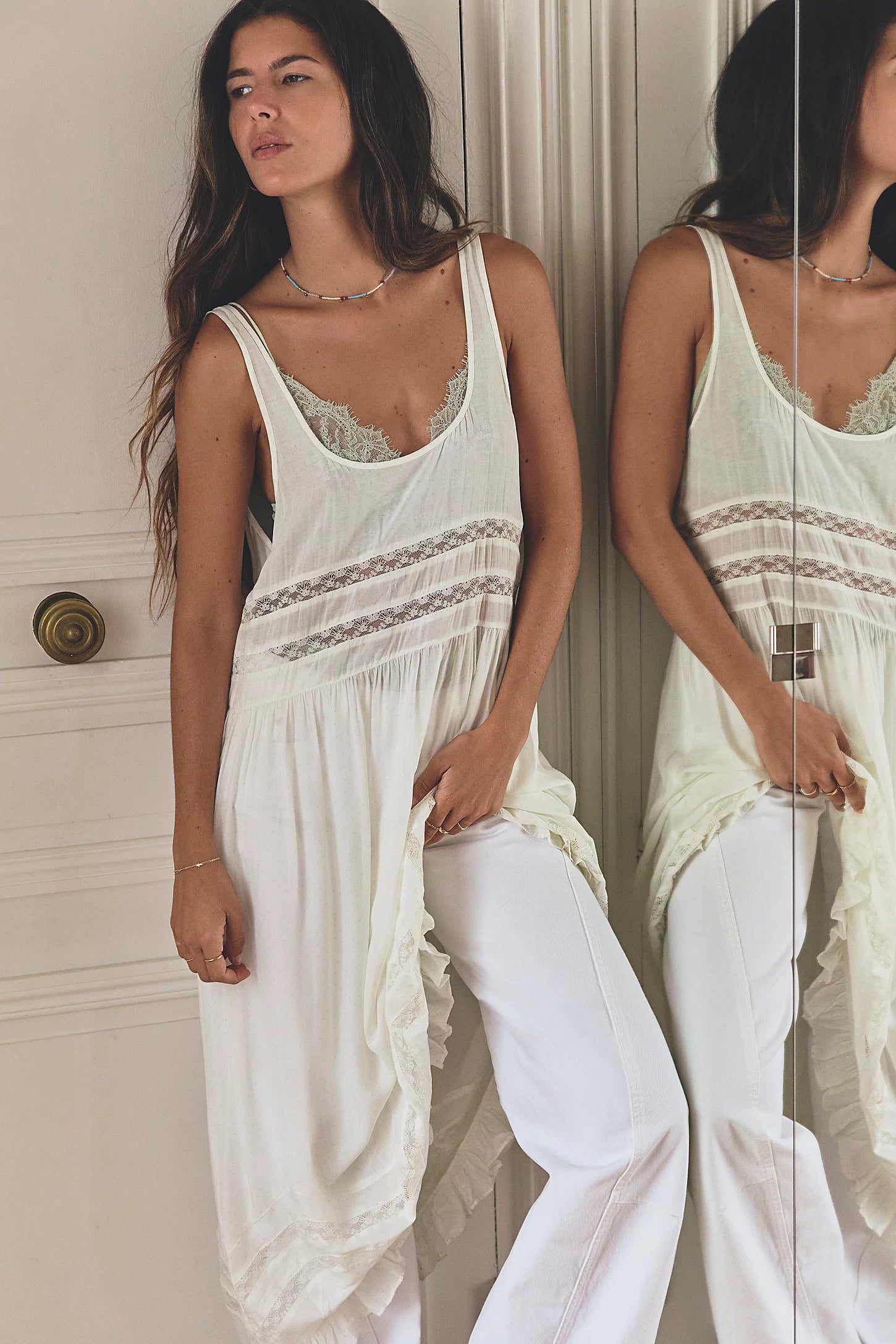 Voile And Lace Midi Dress