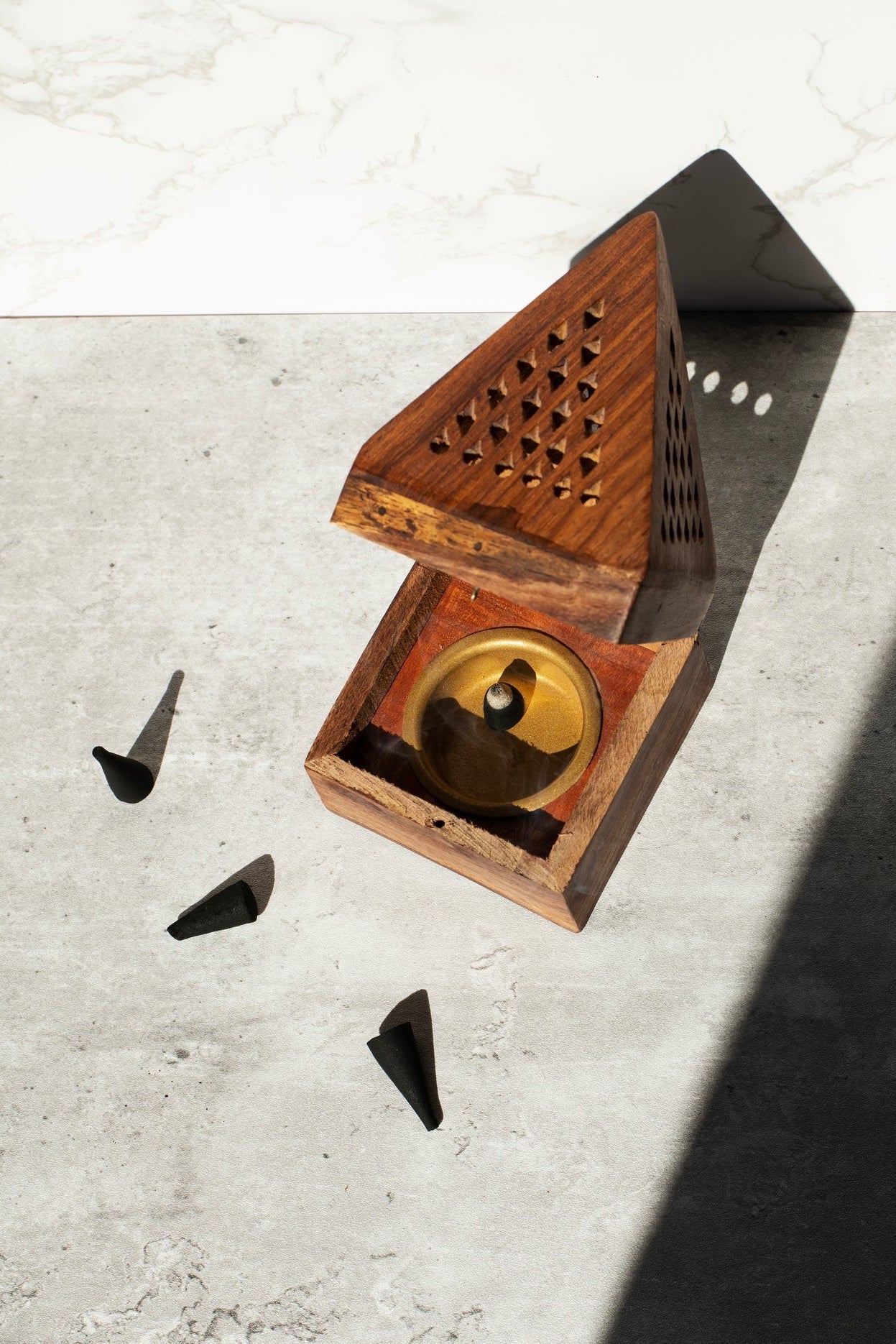 Wooden Triangle Cone & Resin Burner Home JMEEKS Apothecary